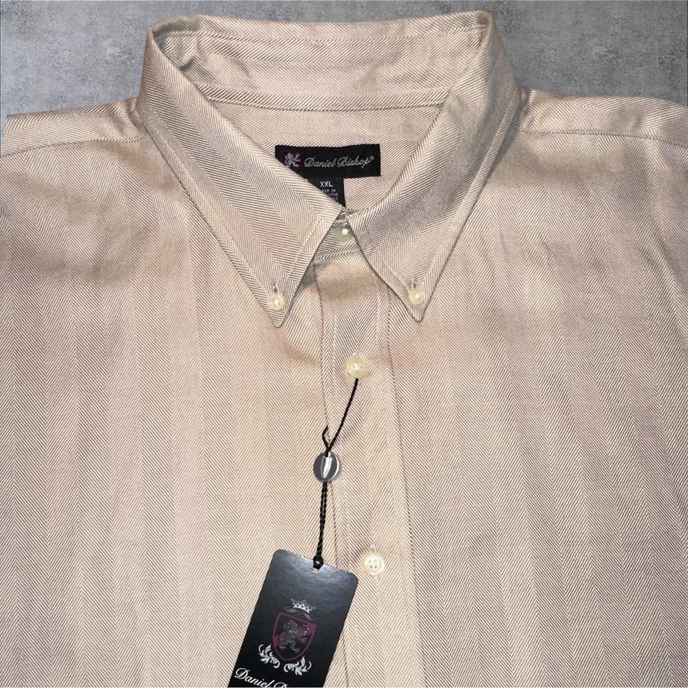 Daniel Bishop Mens XXLarge Long Sleeve Button Up Tan 100% Cotton Shirt 2XL NWT